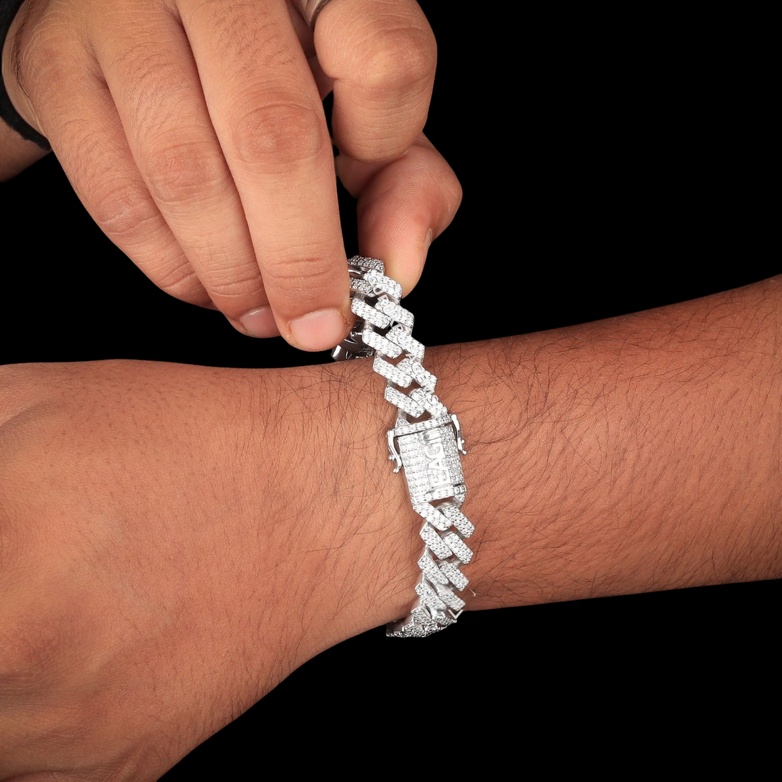 Silver Custom PEACE Moissanite Cuban Bracelet VVS1 Fully Iced Out