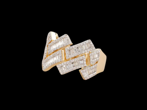 10K Solid White Gold Plated Moissanite Diamond Hip hop Ring - Gold Pave Setting Diamond Link Ring for men's Hip hop fashion