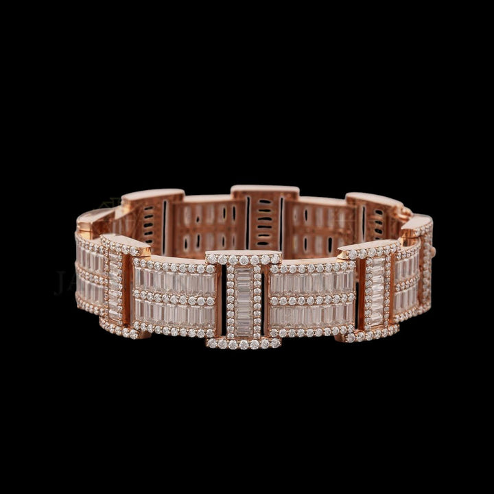 Rose Gold Baguette Moissanite Bracelet Fully Iced Out Luxury Link Design