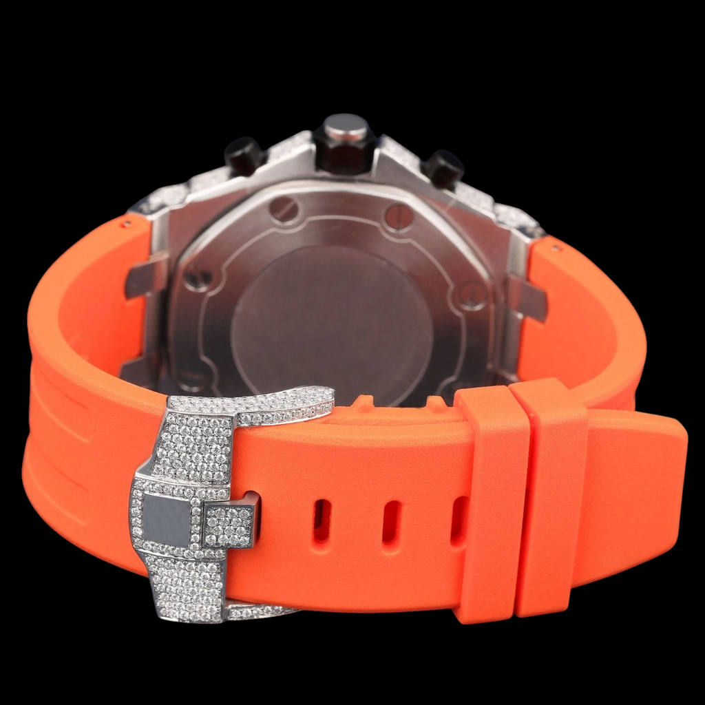 Luxury Orange Chronograph Moissanite Watch VVS1 D Color