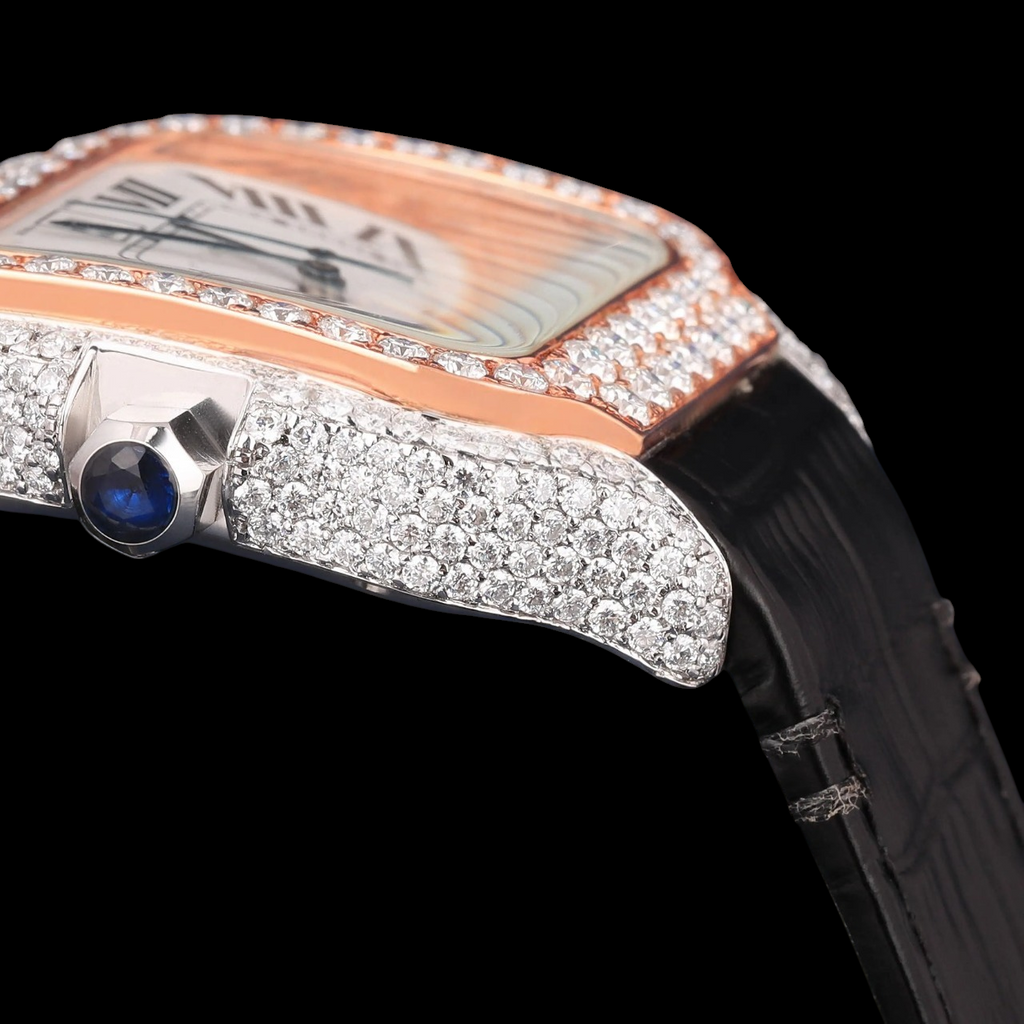 White Dial Roman Rose Gold Moissanite Diamond Watch