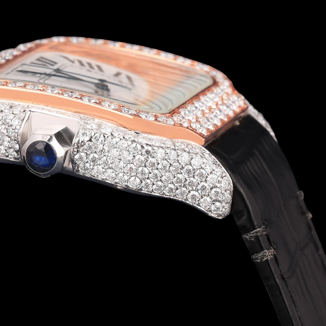 White Dial Roman Rose Gold Moissanite Diamond Watch