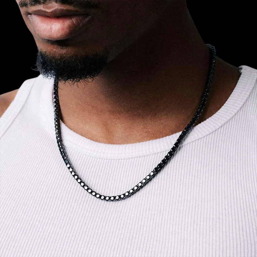4MM Black VVS1 Moissanite Tennis Chain Black Rhodium Plated 925 Sterling Silver