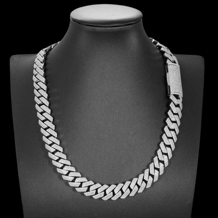 15MM Fully Iced Pave Cuban Link VVS1 D Color Moissanite Chain 925 Sterling Silver