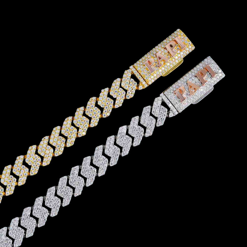 10MM Yellow Gold Fully Iced Pave Cuban Link VVS1 D Color Moissanite Chain 925 Sterling Silver