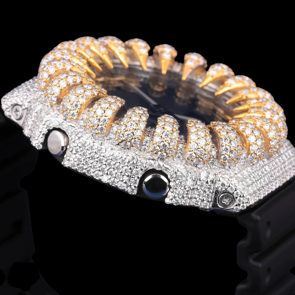Black Dial Gold Spike Crown Case G-Shock Moissanite Watch