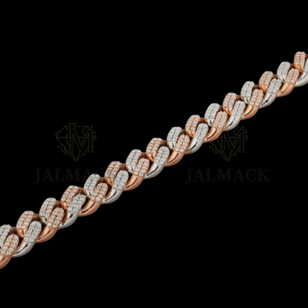 Two-Tone Rose Gold Silver Moissanite Cuban Bracelet Fully Iced Out