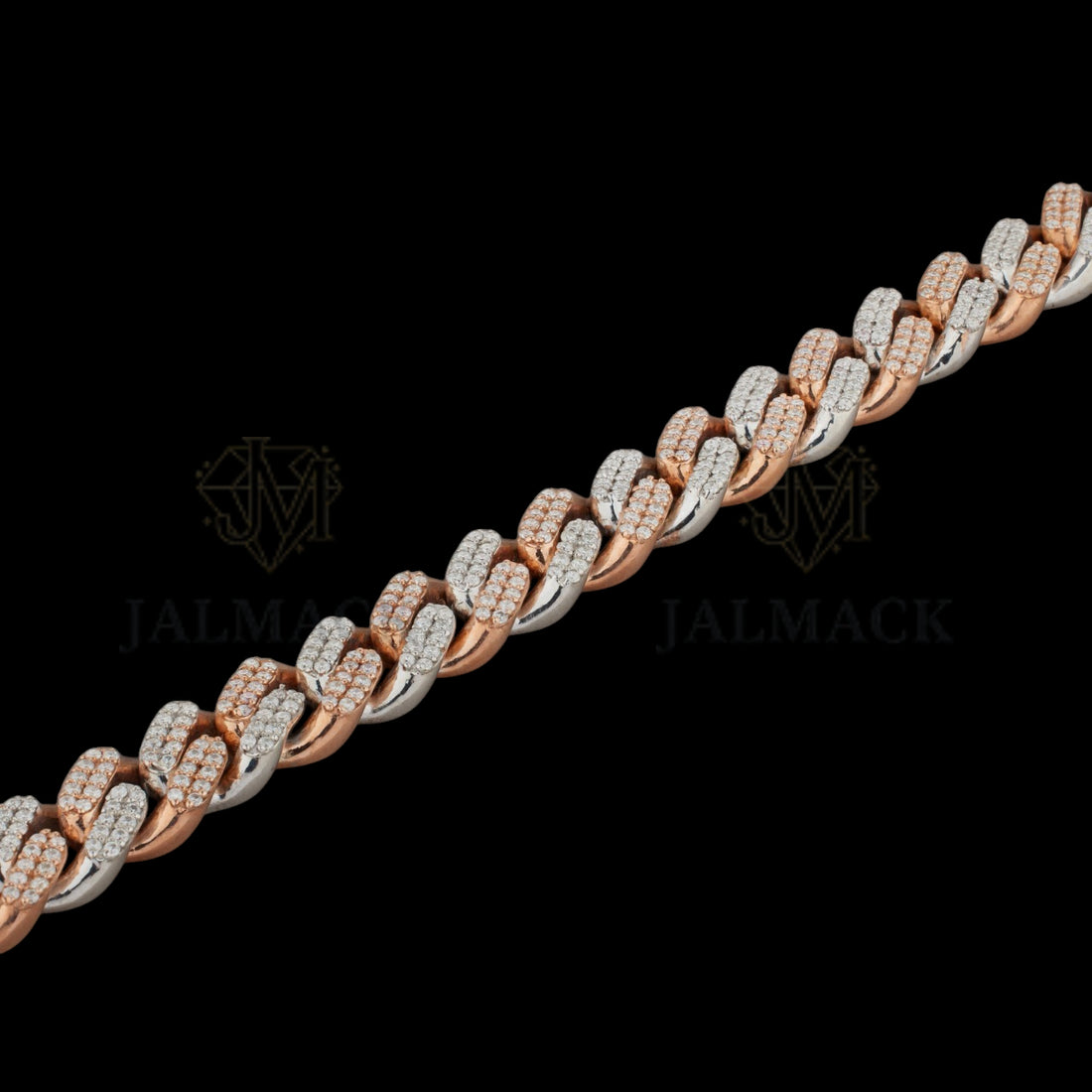Two-Tone Rose Gold Silver Moissanite Cuban Bracelet Fully Iced Out