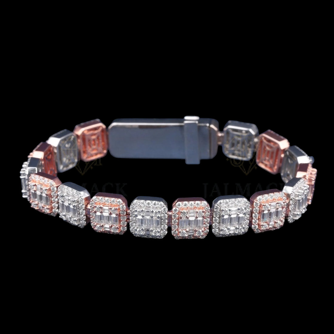 Two-Tone Baguette Halo Moissanite Link Bracelet VVS1