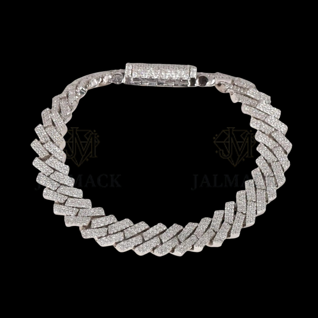 Silver Double-Row Moissanite Cuban Bracelet VVS1 Fully Iced Out