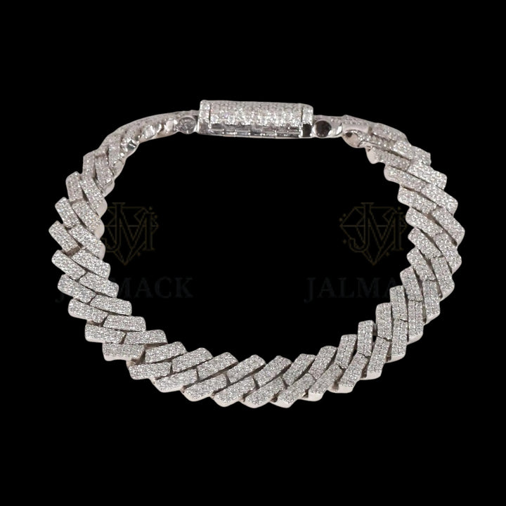 Silver Double-Row Moissanite Cuban Bracelet VVS1 Fully Iced Out