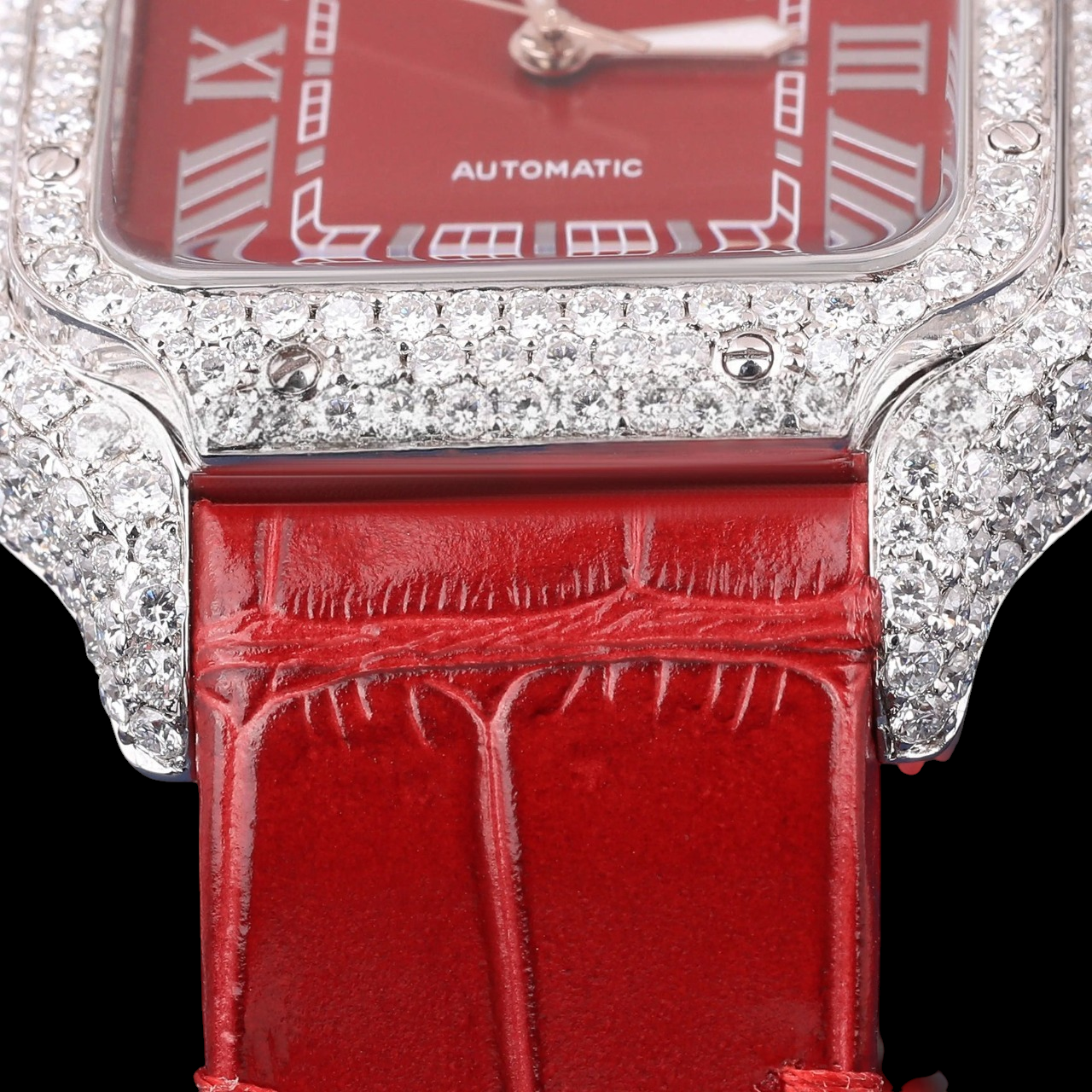 Luxury Red Dial & Iced Band VVS Moissanite Luxury Watch