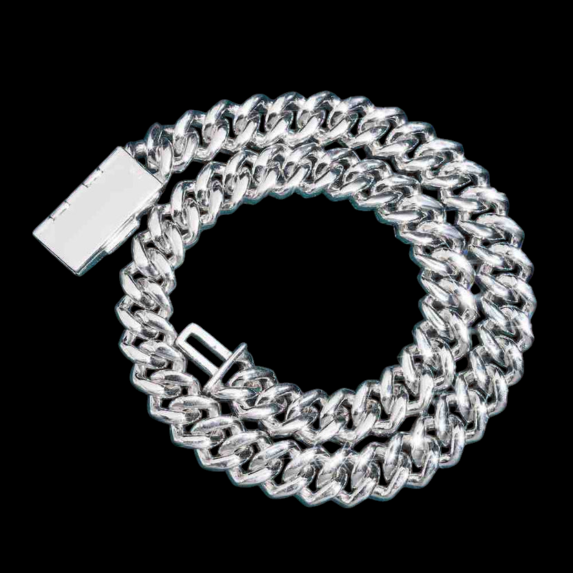 15MM Baguette Pave Cuban Link VVS1 Moissanite Chain 925 Sterling Silver