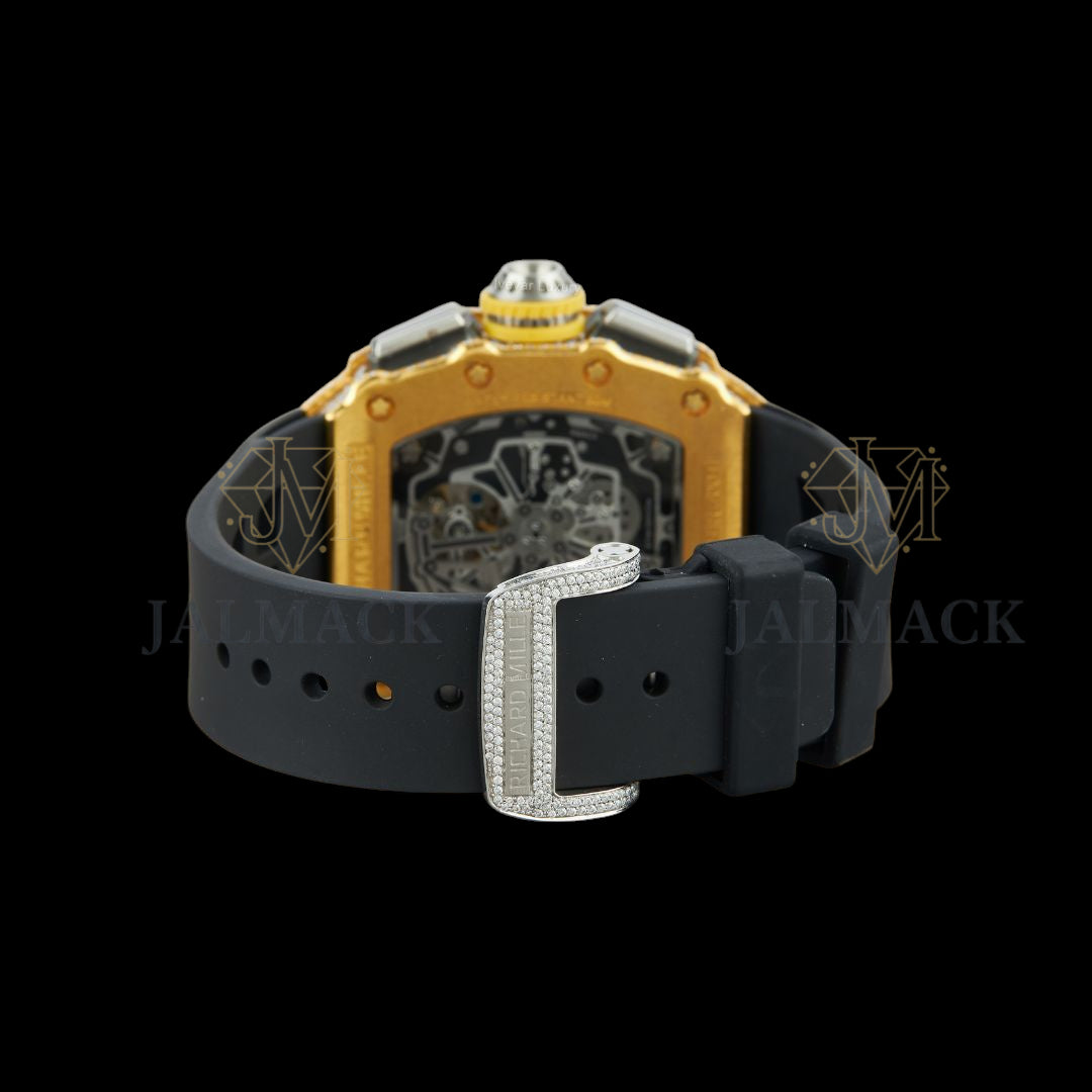 Yellow Gold Fully Iced Moissanite Skeleton Sport Watch