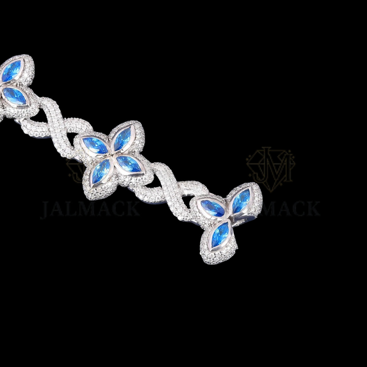 Blue Marquise Floral Infinity Moissanite Bracelet VVS1 Silver
