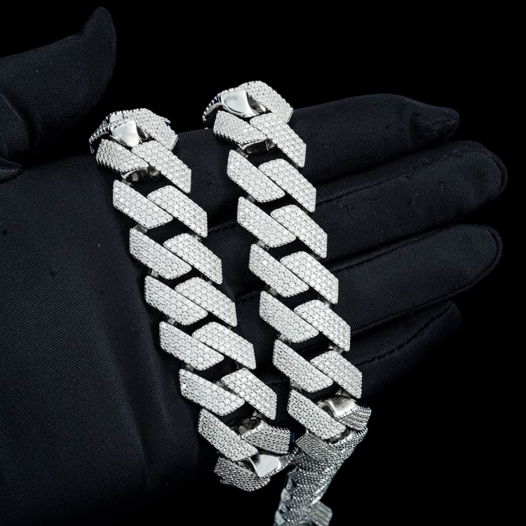 20MM Fully Iced Pave Cuban Link VVS1 D Color Moissanite Chain 925 Sterling Silver