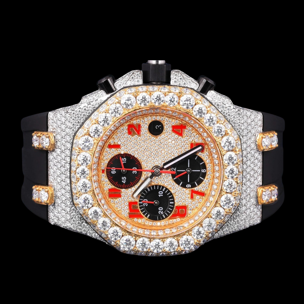 Red Numeral Chronograph Moissanite Diamond Watch
