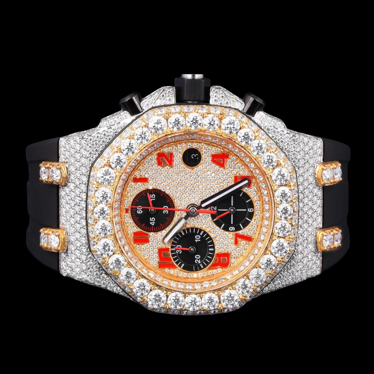 Red Numeral Chronograph Moissanite Diamond Watch