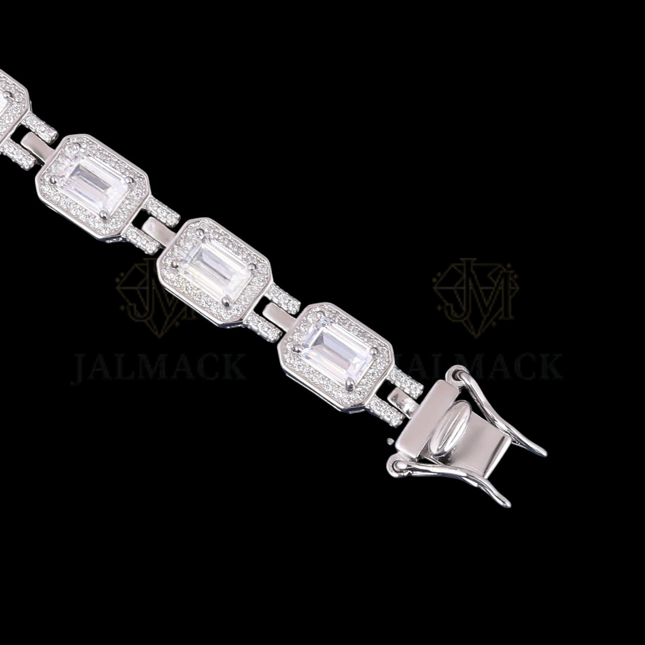 Emerald Cut Moissanite Halo Link Bracelet VVS1 D Color