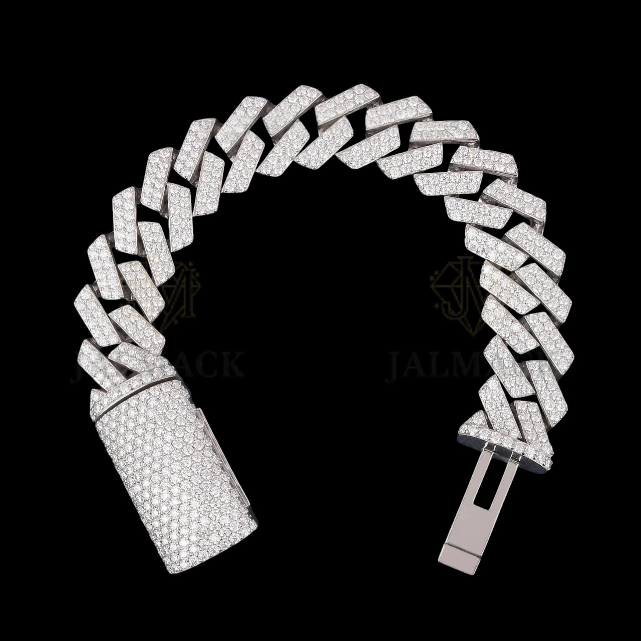 Silver Flat-Link Moissanite Cuban Bracelet VVS1 D Color Fully Iced Out