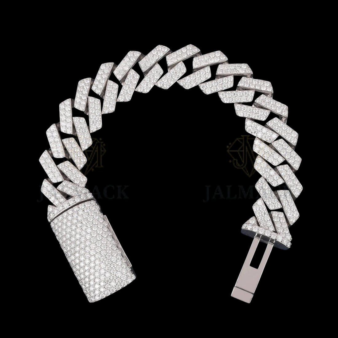 Silver Flat-Link Moissanite Cuban Bracelet VVS1 D Color Fully Iced Out