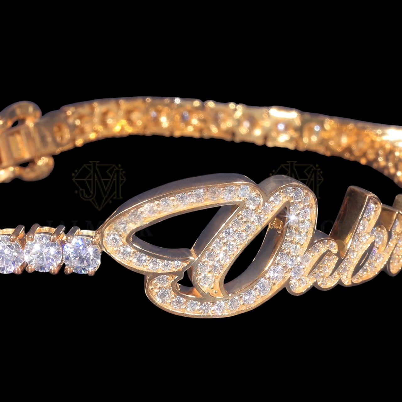 Personalized Danielle Name Moissanite Tennis Bracelet VVS1 D Color Gold