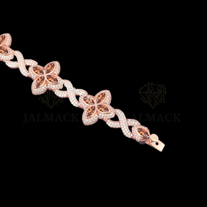 Rose Gold Champagne Marquise Floral Moissanite Bracelet