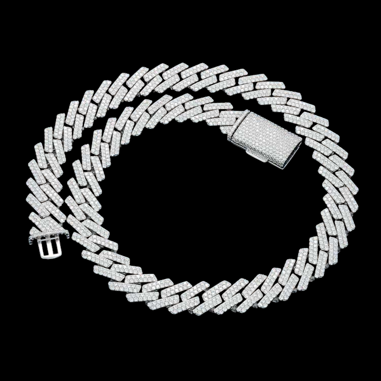 18MM Fully Iced Pave Cuban Link VVS1 D Color Moissanite Chain 925 Sterling Silver