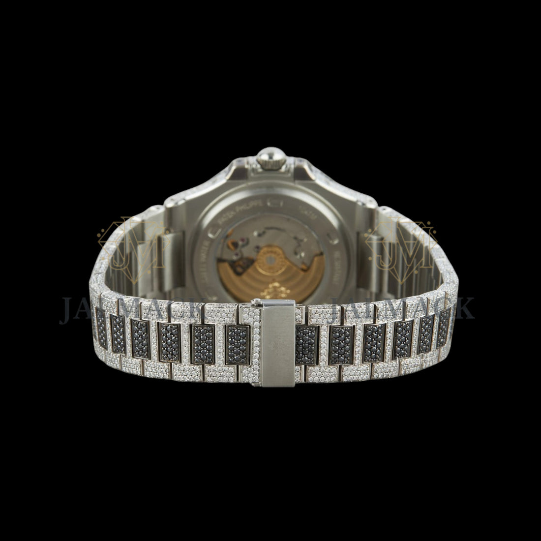 Black Dial Baton Marker Round-Cut Moissanite Watch