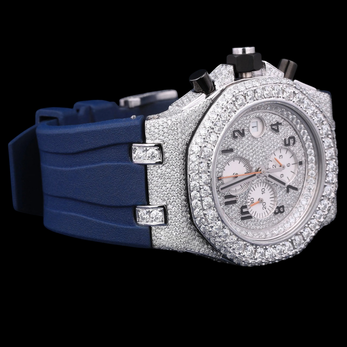 Blue VVS1 D Color Moissanite Chronograph Automatic Watch