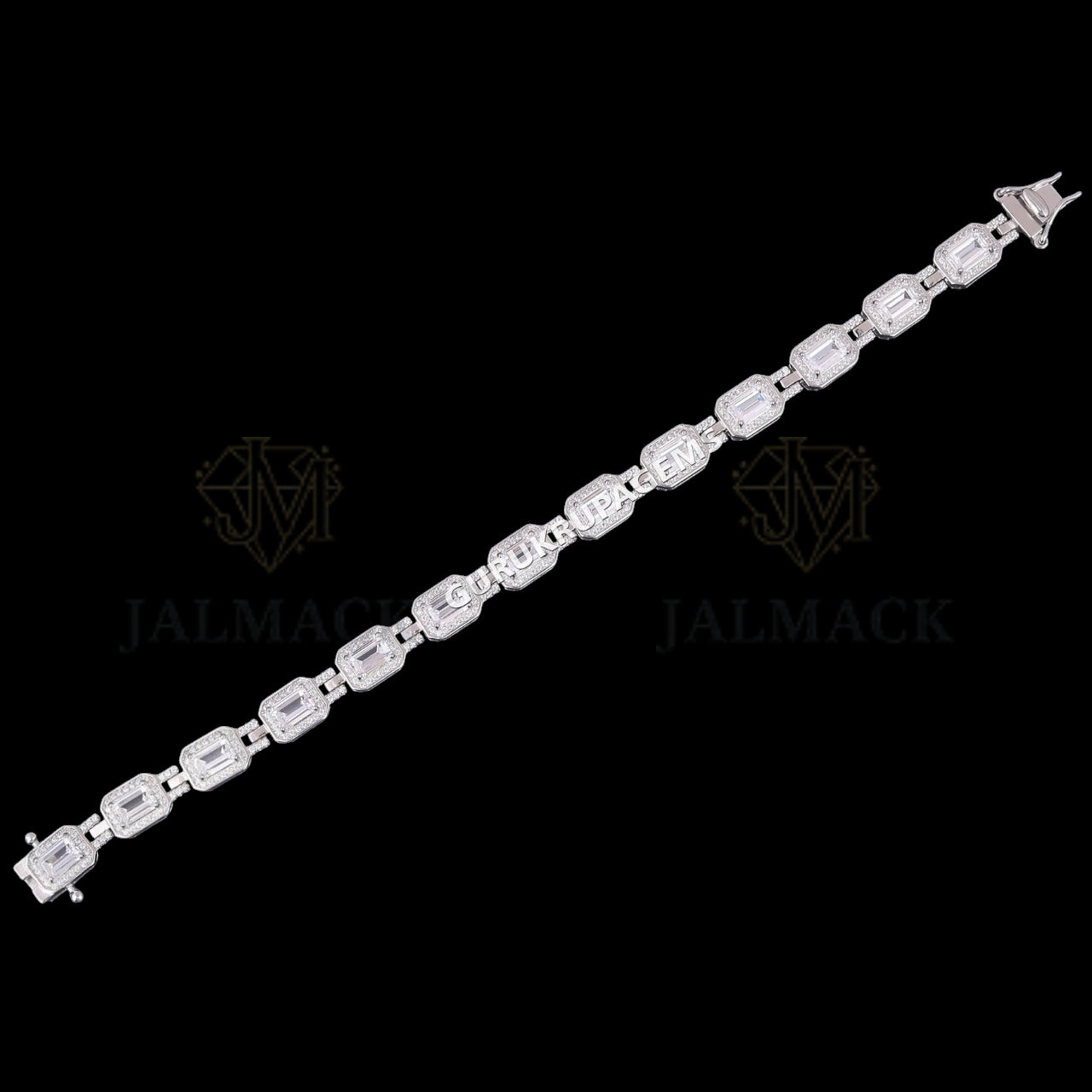 Emerald Cut Moissanite Halo Link Bracelet VVS1 D Color