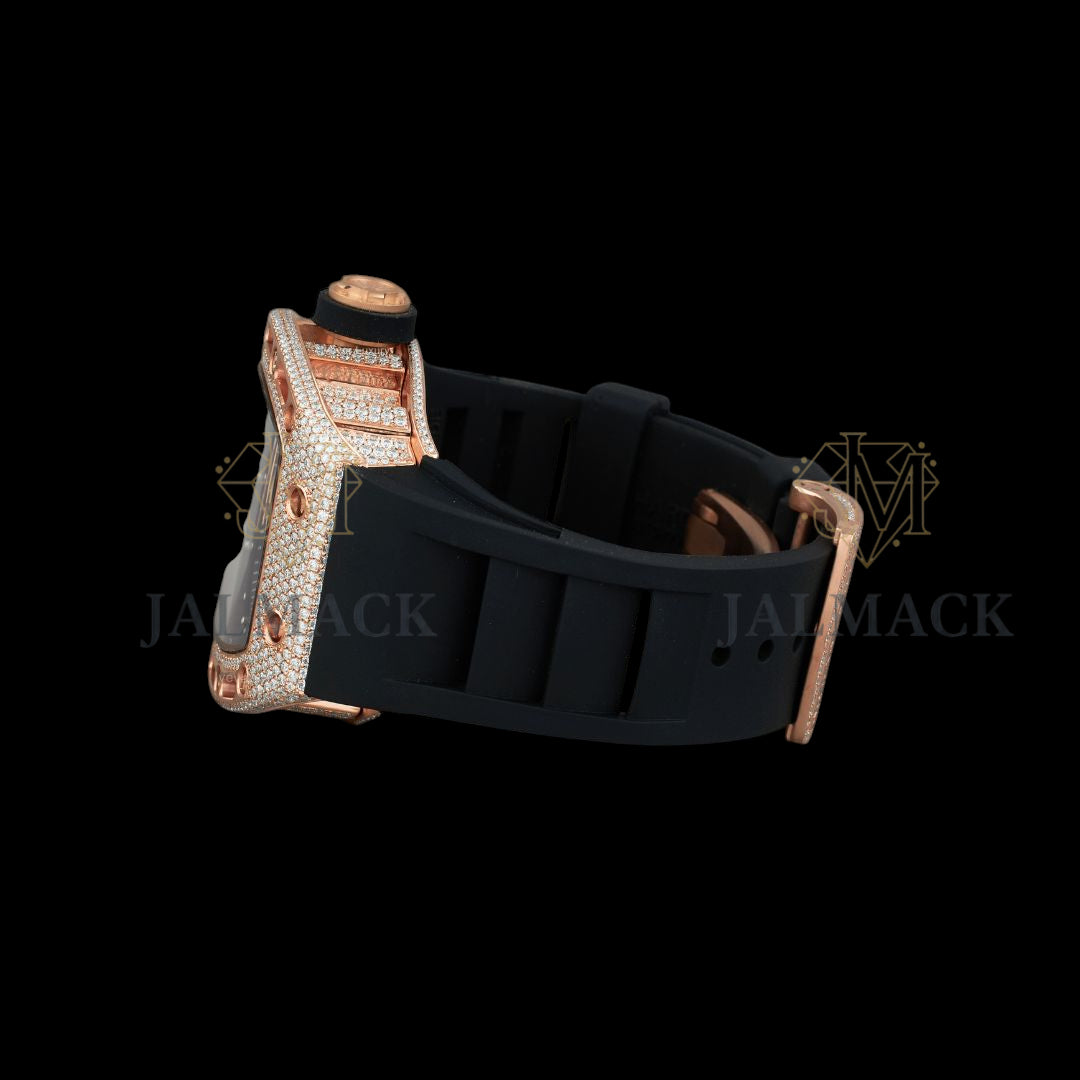 Rose Gold Skull Fully Iced Moissanite Skeleton Watch