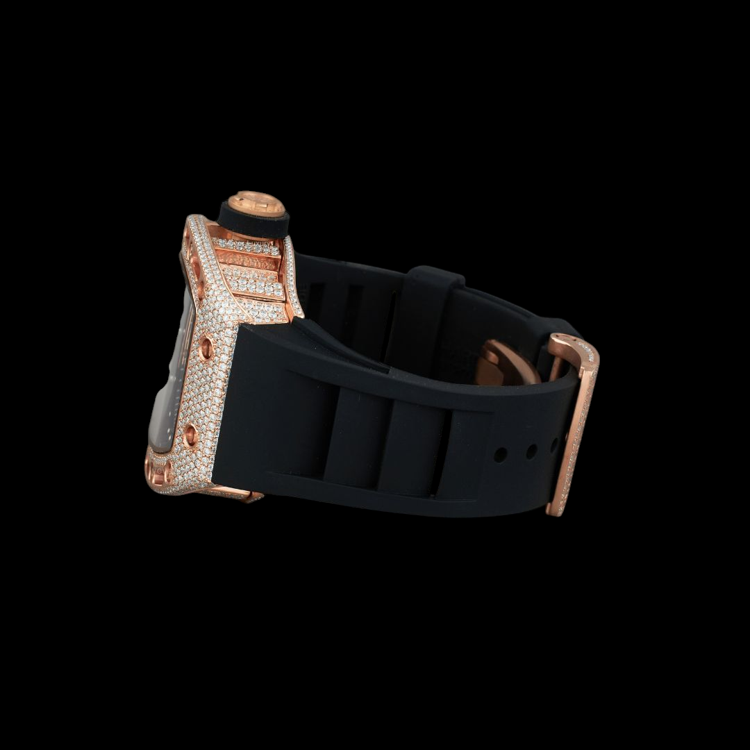 Rose Gold Skull Fully Iced Moissanite Skeleton Watch