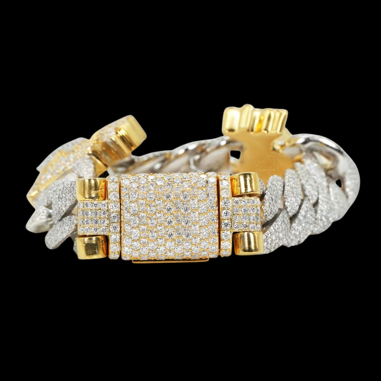 Two-Tone Money Bag Moissanite Cuban Bracelet Fully Iced Out