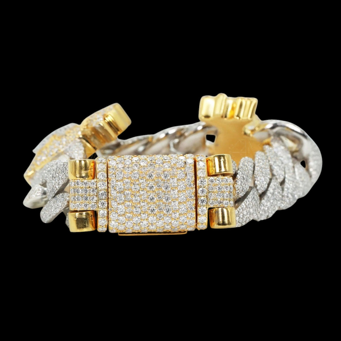 Two-Tone Money Bag Moissanite Cuban Bracelet Fully Iced Out