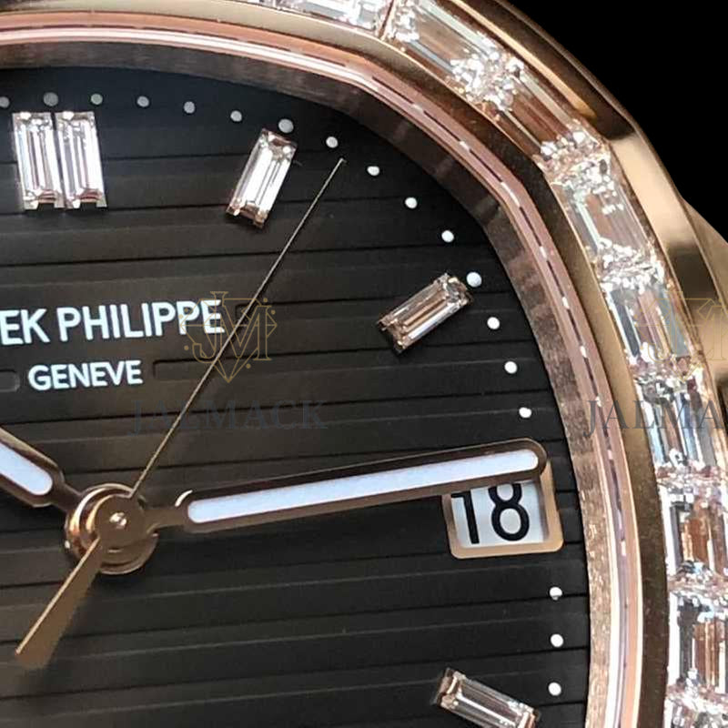 Rose Gold Black Dial Baguette-Cut Moissanite Automatic Watch