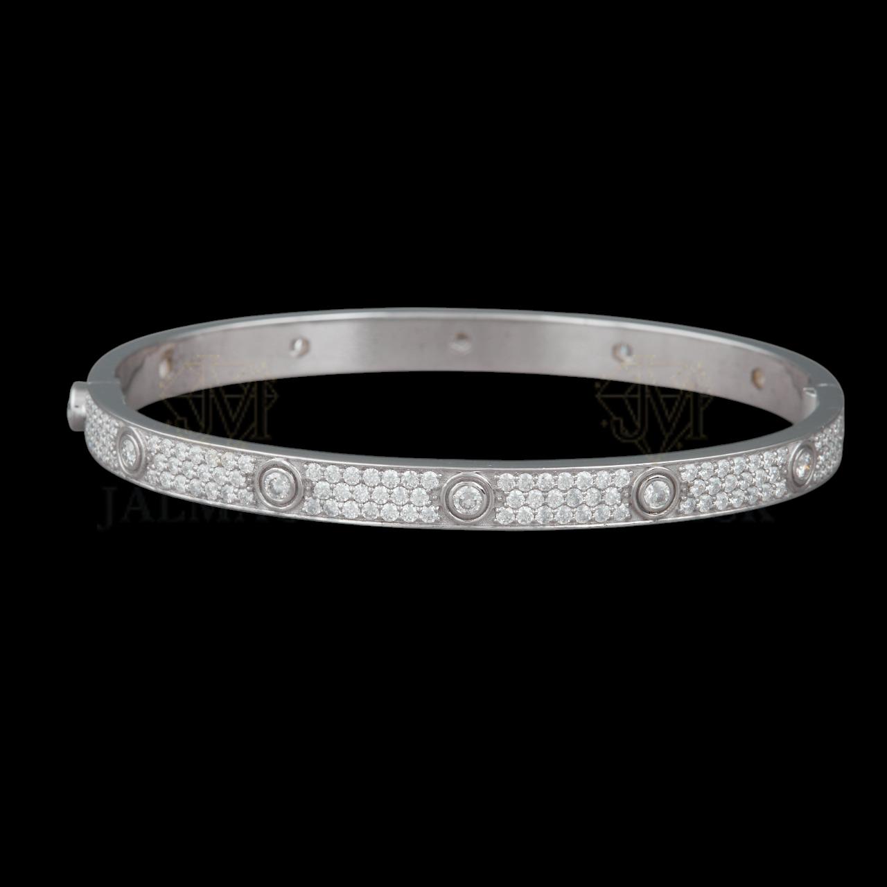 Silver Moissanite Screw Motif Bangle VVS1 D Color Fully Iced Out