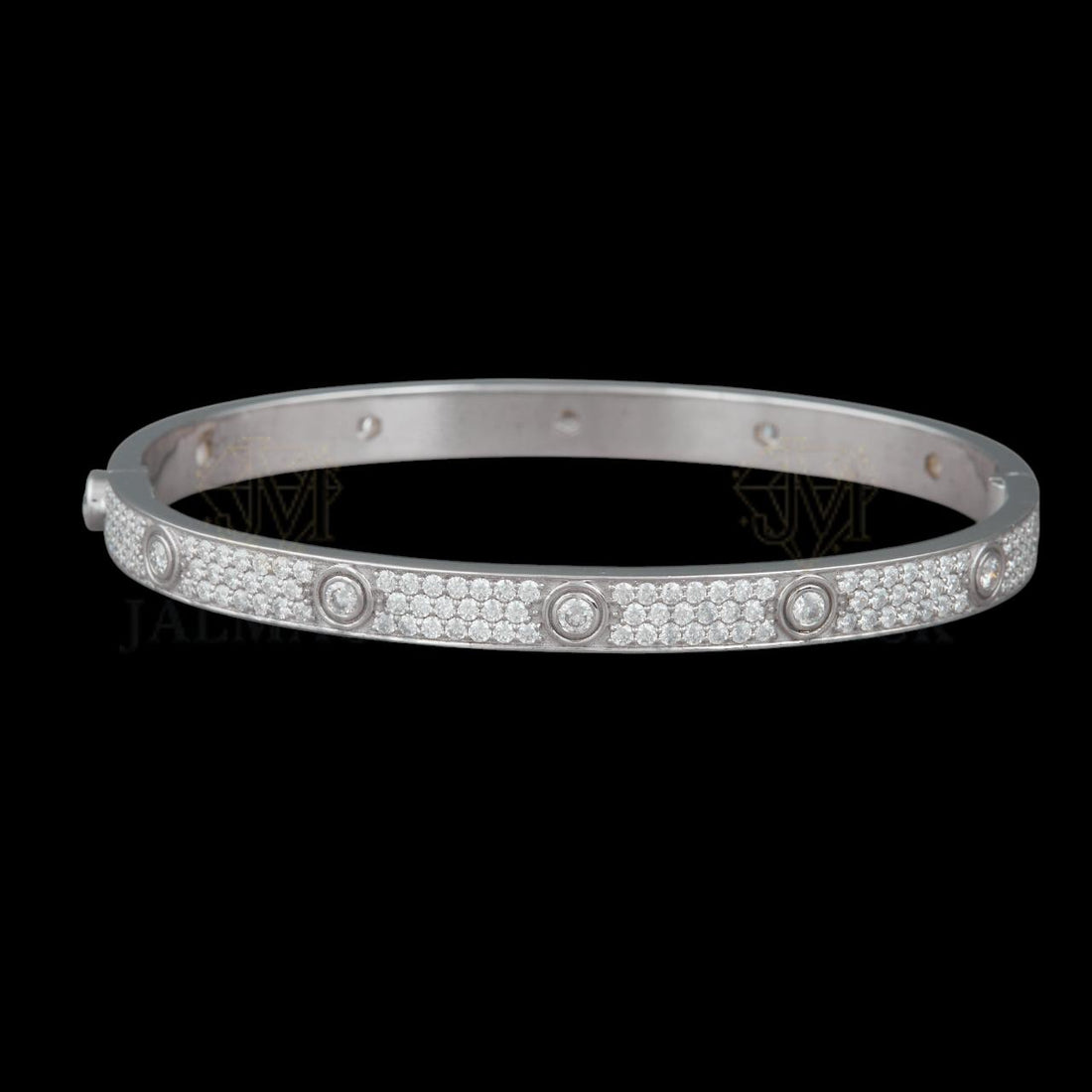 Silver Moissanite Screw Motif Bangle VVS1 D Color Fully Iced Out