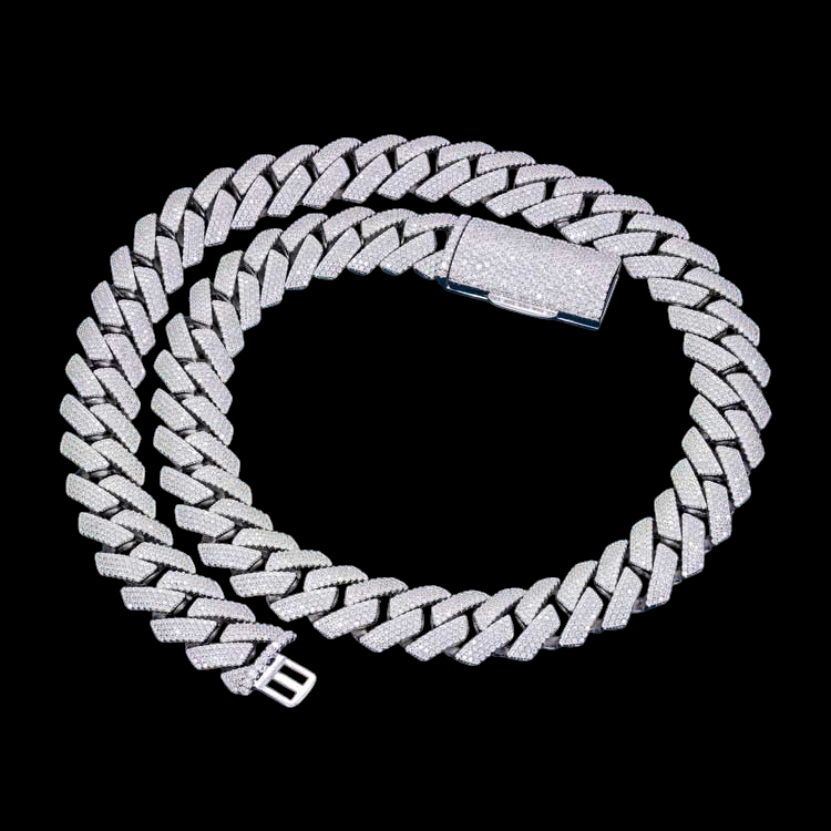 15MM Fully Iced Pave Cuban Link VVS1 D Color Moissanite Chain 925 Sterling Silver