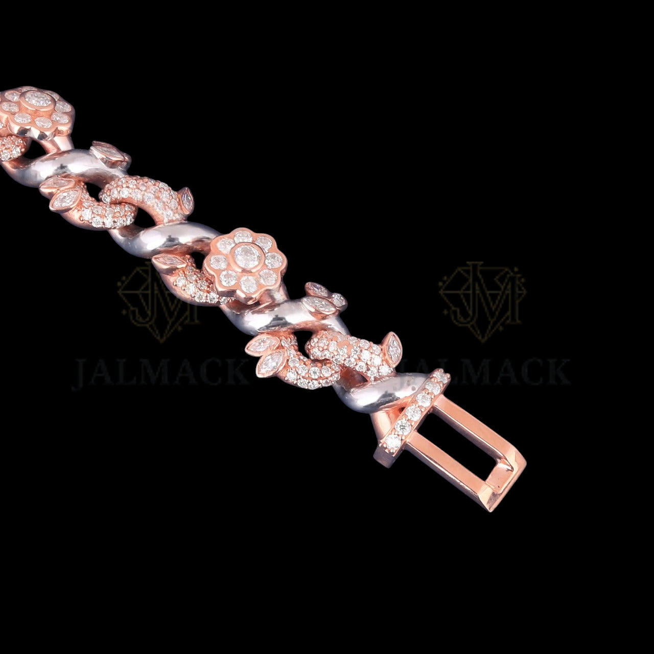 Two-Tone Floral Vine Moissanite Link Bracelet VVS1 D Color