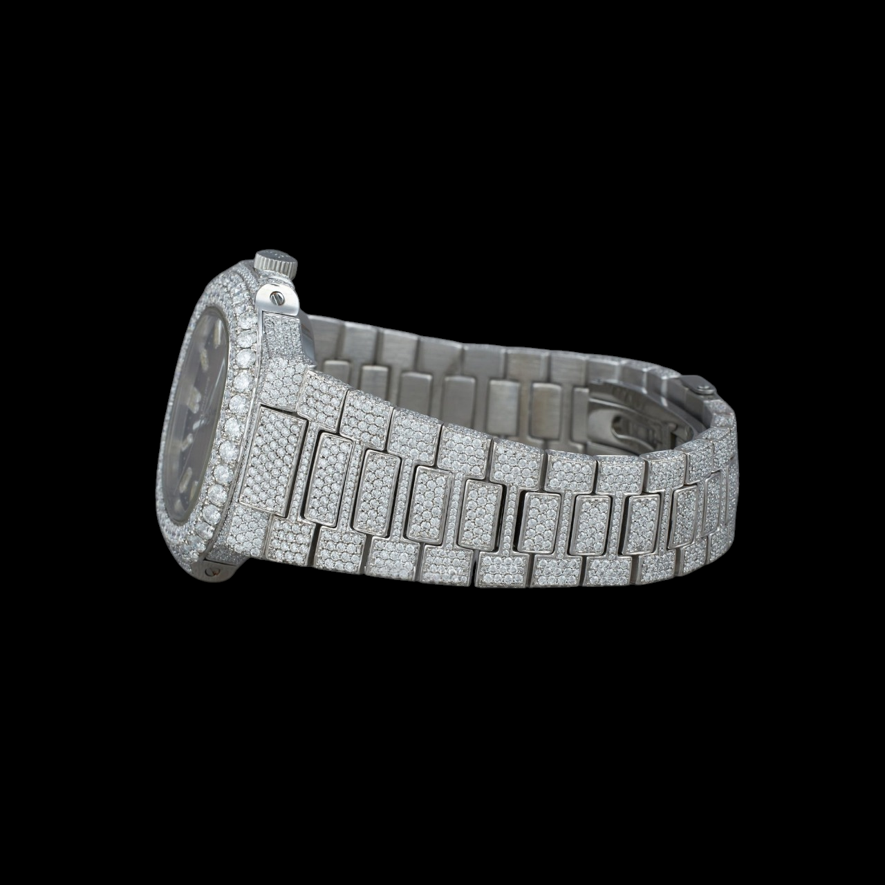 Chocolate Dial Baguette Marker Round-Cut Moissanite Watch