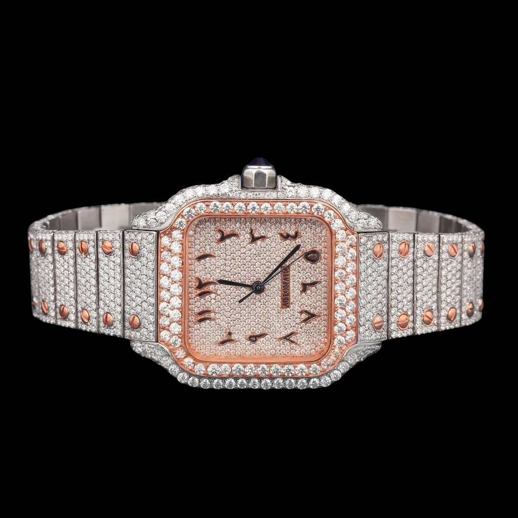 Luxury Two-Tone Arabic Letter Moissanite Automatic Watch VVS1 D Color Fully Iced Out