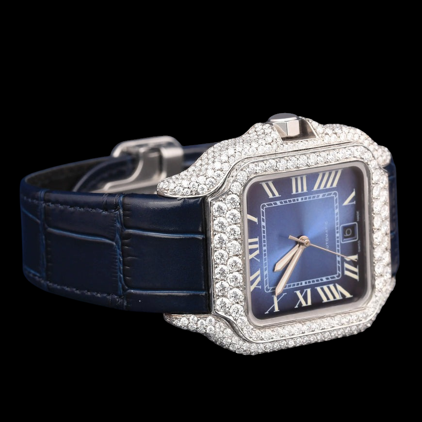 Blue Dial VVS1 D Color Moissanite Diamond Square Automatic Watch