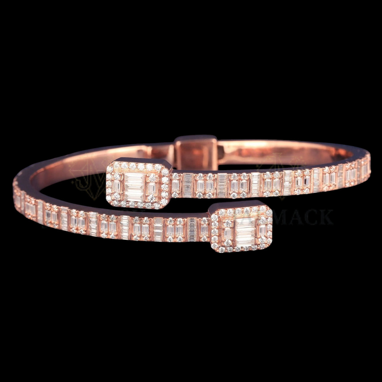 Rose Gold Baguette Moissanite Wrap Bangle VVS1 D Color