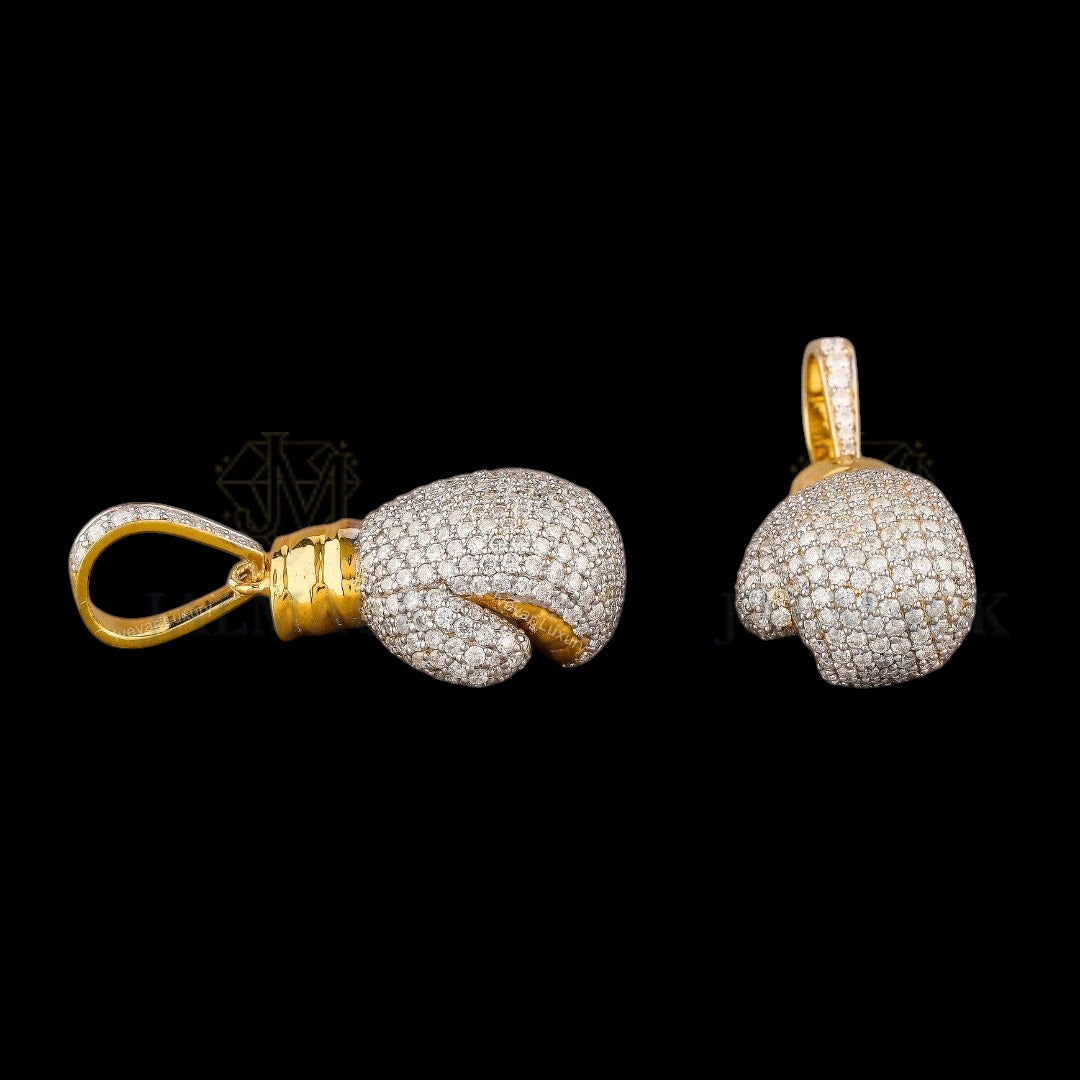 Two-Tone Boxing Glove Moissanite Pendant Pair VVS1 D Color Fully Iced Out