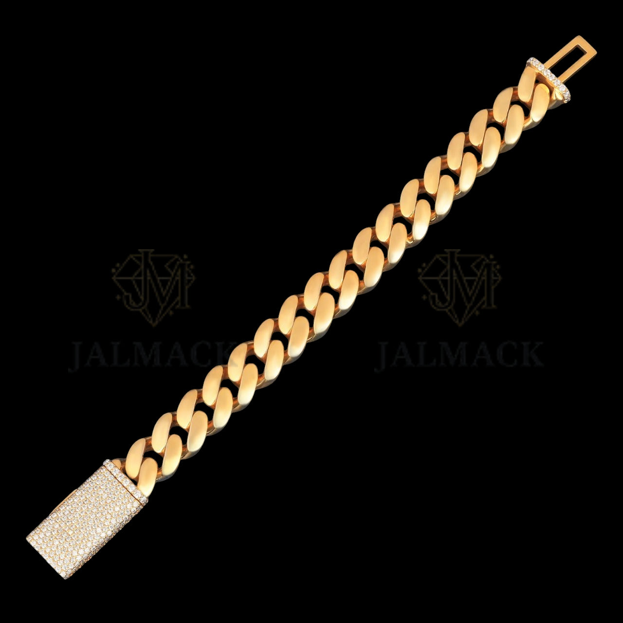 Yellow Gold Miami Cuban Bracelet with Iced Moissanite Box Clasp