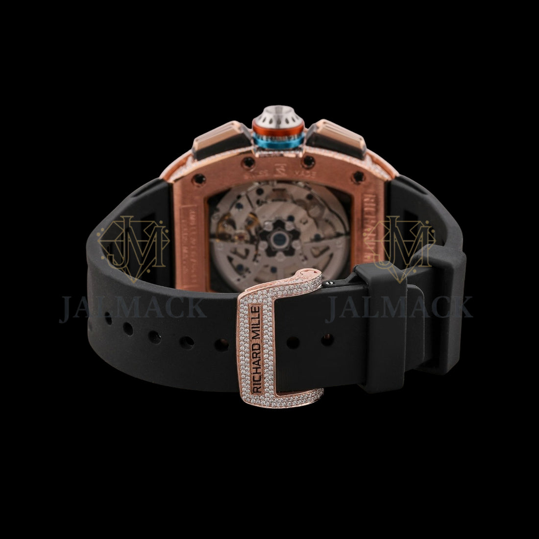 Black Dial Arabic Numeral Round-Cut Moissanite Multifunction Watch