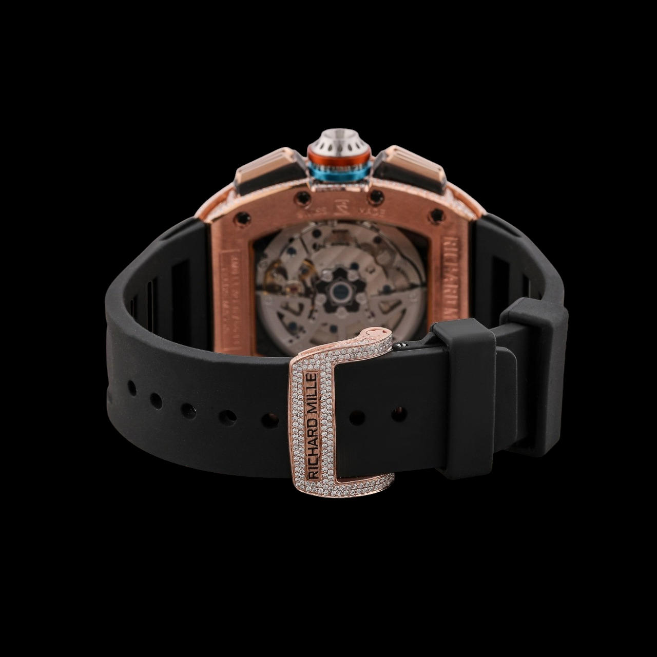 Black Dial Arabic Numeral Round-Cut Moissanite Multifunction Watch