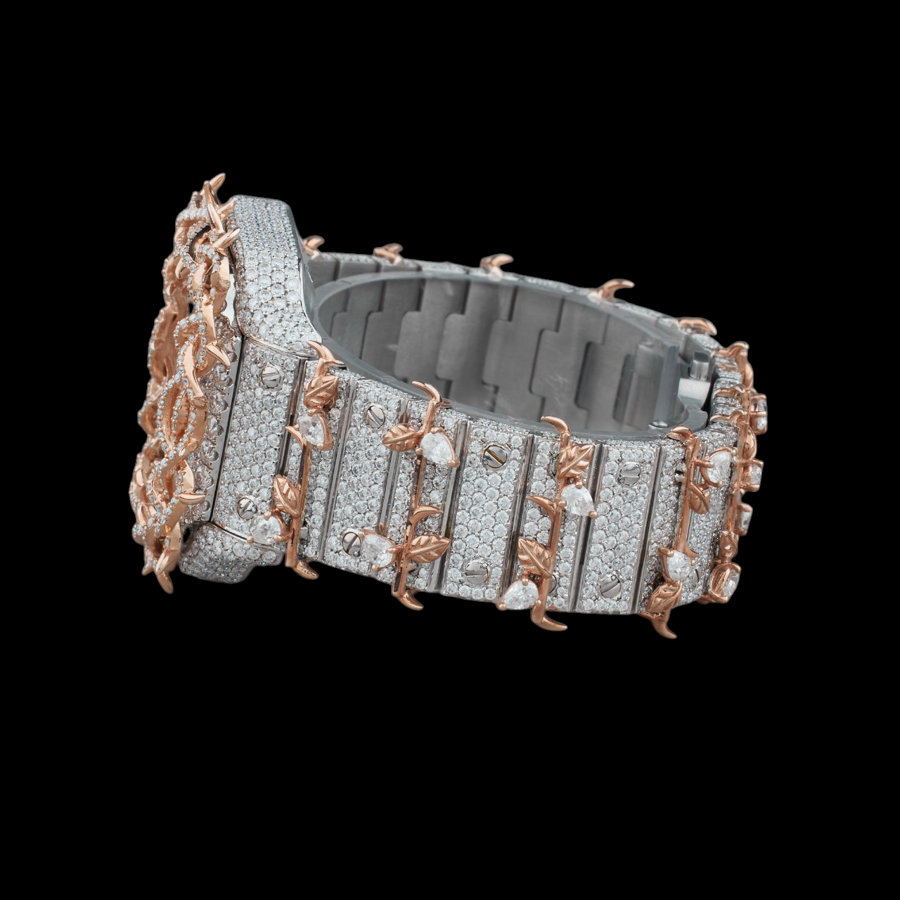 Silver Roman Dial Round-Cut Thorn Design Moissanite Watch