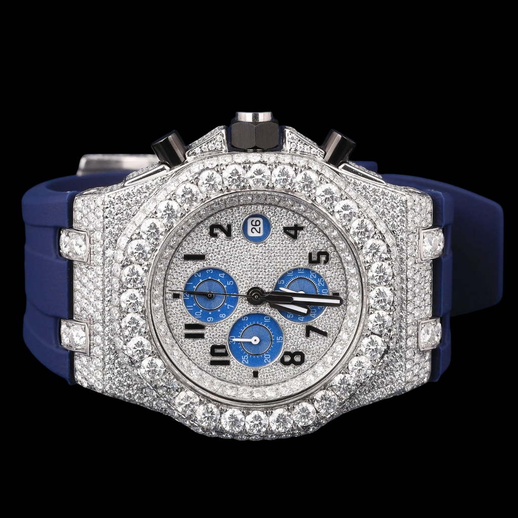 Blue Chronograph Moissanite Diamond Watch
